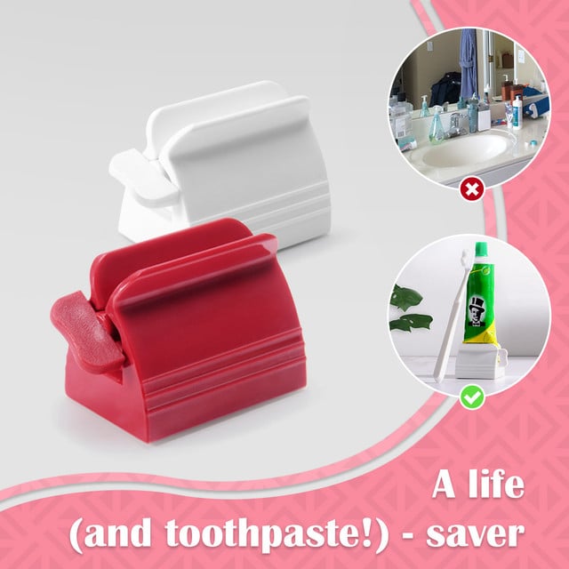 Toothpaste Stand Holder & Rolling Squeezer – Bathroom Organizer Tool