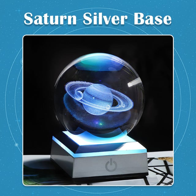 3D Solar System Crystal Ball with LED Light Base – Galaxy Decor Gift for Astronomy Lovers