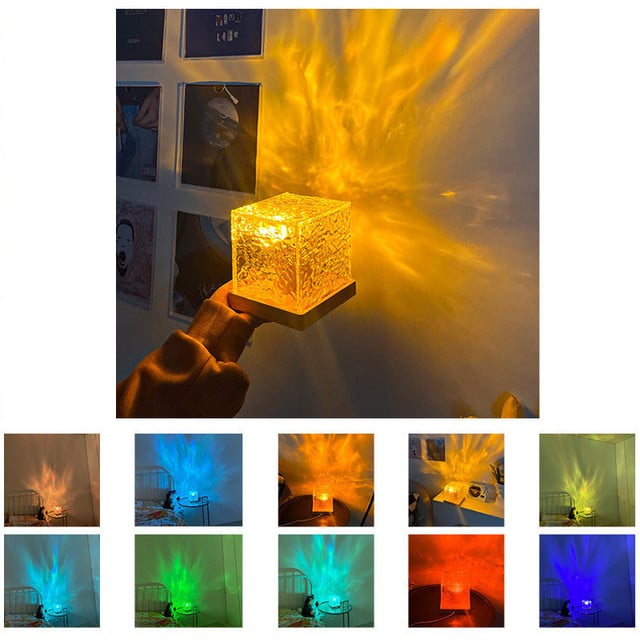 Water Ripple Light Cube Projector – LED Night Lamp with Soothing Wave Effects for Bedroom & Living Room