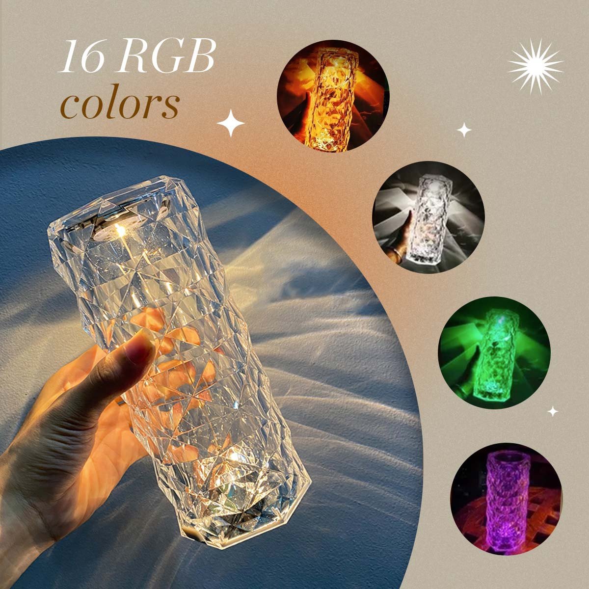 Touching Control Rose Crystal Lamp – Romantic Diamond Table Lamp with 3D Rose Design & Dimmable LED Light