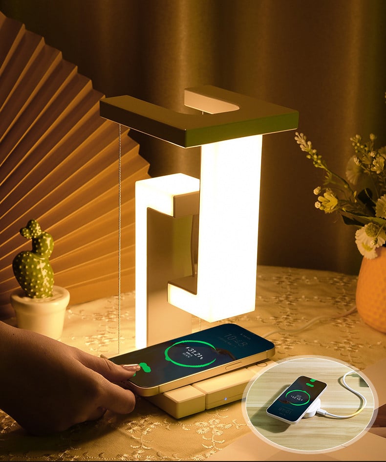 Magic Suspended Anti-Gravity Lamp with Wireless Charging – Floating LED Desk Lamp with Adjustable Brightness & 10W Fast Charge