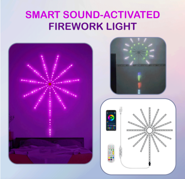 Smart LED Firework Light β App & Remote Controlled Firework-Shaped Wall Light for Home, Party, and Holiday Decoration