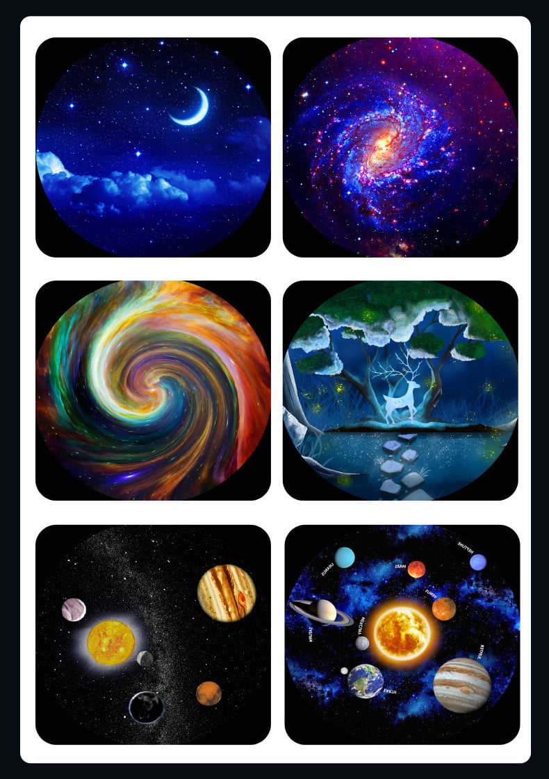 7-in-1 Star Galaxy Projector Lamp – Rotating Night Light with 7 Scene Discs & Adjustable Brightness