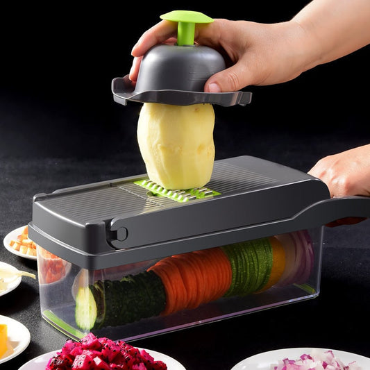 12-in-1 Multifunctional Vegetable Slicer Cutter & Shredder with Drain Basket