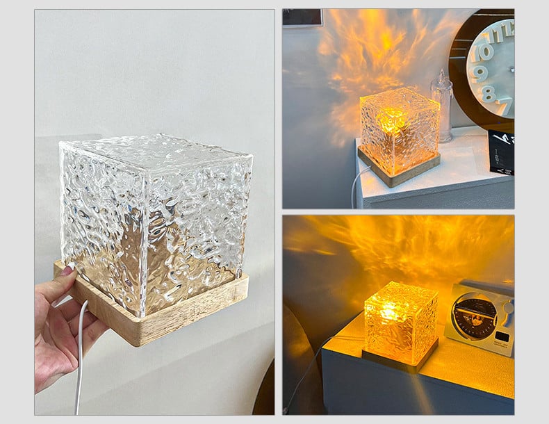 Water Ripple Light Cube Projector – LED Night Lamp with Soothing Wave Effects for Bedroom & Living Room