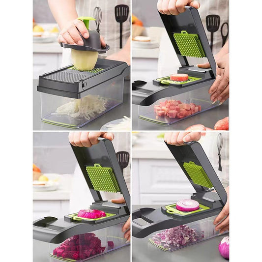 12-in-1 Multifunctional Vegetable Slicer Cutter & Shredder with Drain Basket