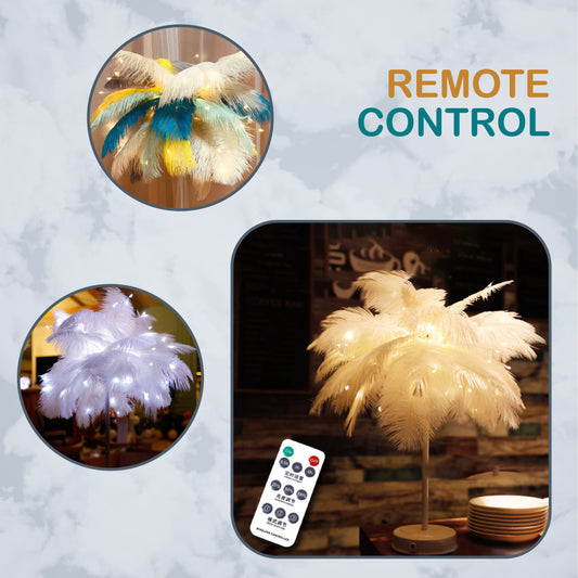 Remote Control Feather Table Lamp – Elegant Soft Glow LED Night Light for Bedroom & Living Room