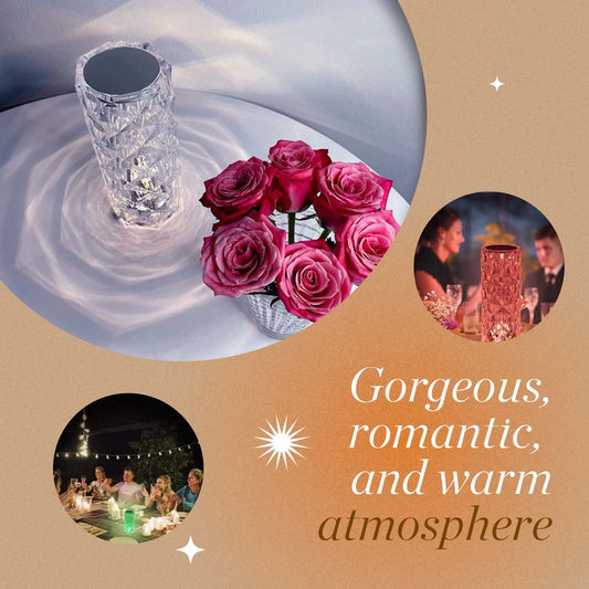 Touching Control Rose Crystal Lamp – Romantic Diamond Table Lamp with 3D Rose Design & Dimmable LED Light