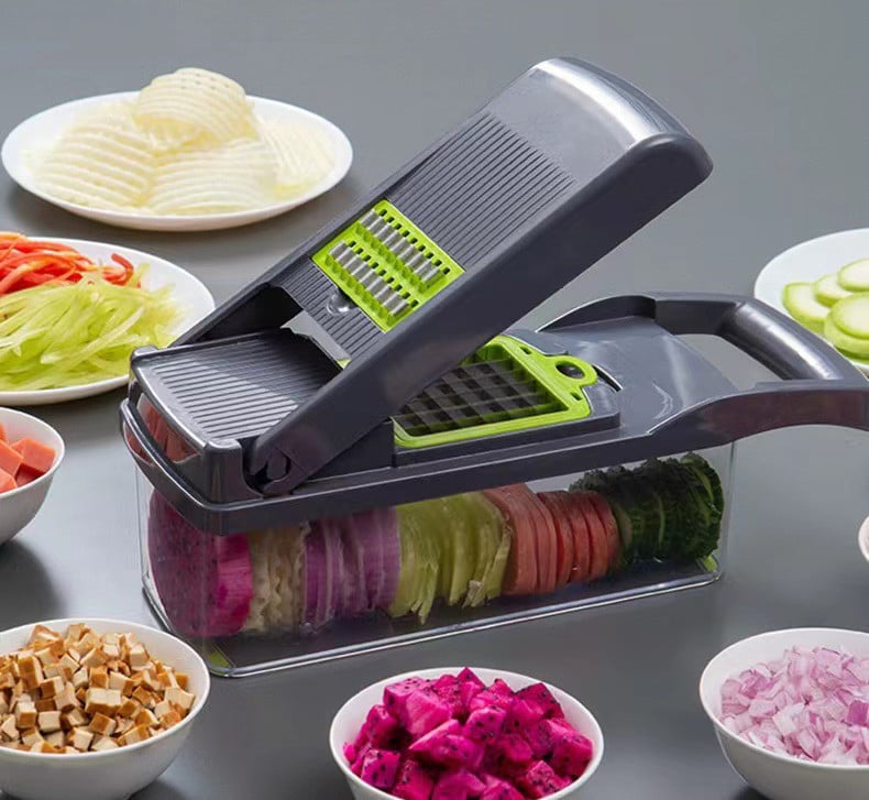 12-in-1 Multifunctional Vegetable Slicer Cutter & Shredder with Drain Basket
