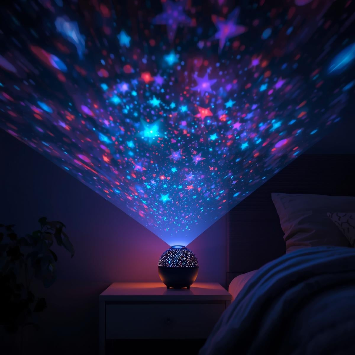 7-in-1 Star Galaxy Projector Lamp – Rotating Night Light with 7 Scene Discs & Adjustable Brightness