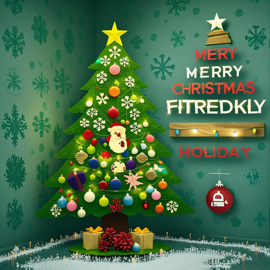 Felt Christmas Tree Set with 32PCS Ornaments & LED String Lights – Wall Hanging DIY Tree for Kids, Home & Holiday Decoration