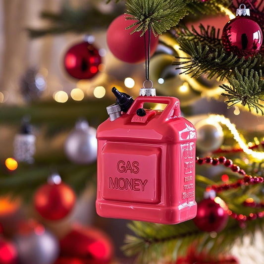 Gas Money” Gas Can Christmas Ornament – Funny Gag Gift for Drivers & Car Lovers | Plastic Fuel Tank Xmas Tree Ornament