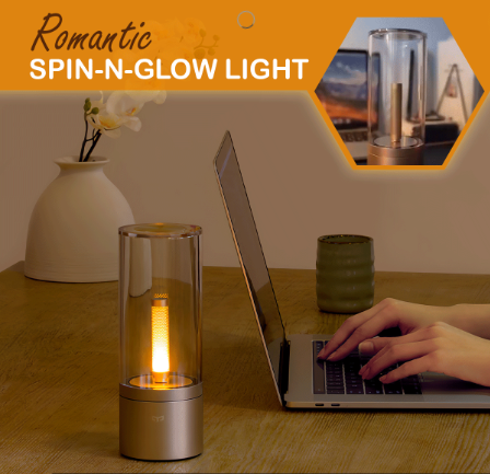 Romantic Spin-N-Glow Light – Wireless Rechargeable Candlelight Lamp for Bedroom, Living Room, and Outdoor Decor