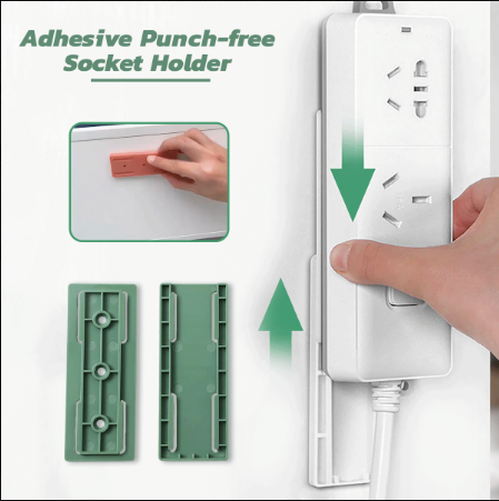 Adhesive Punch-Free Socket Holder – Wall Mount Power Strip Organizer