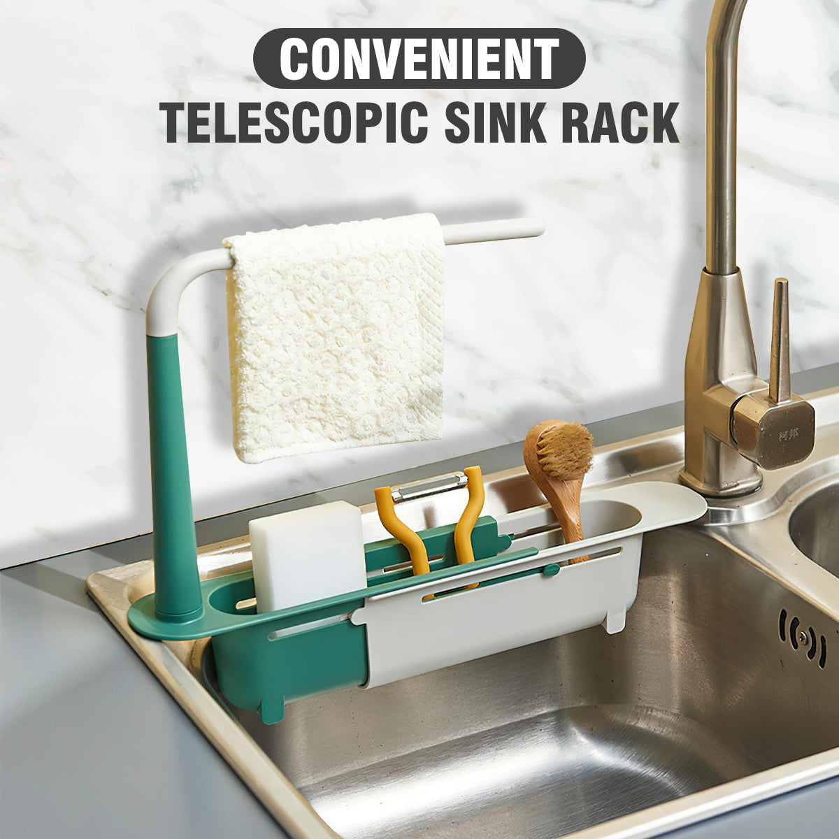 Telescopic Sink Storage Rack – Adjustable Kitchen Organizer & Soap Sponge Holder