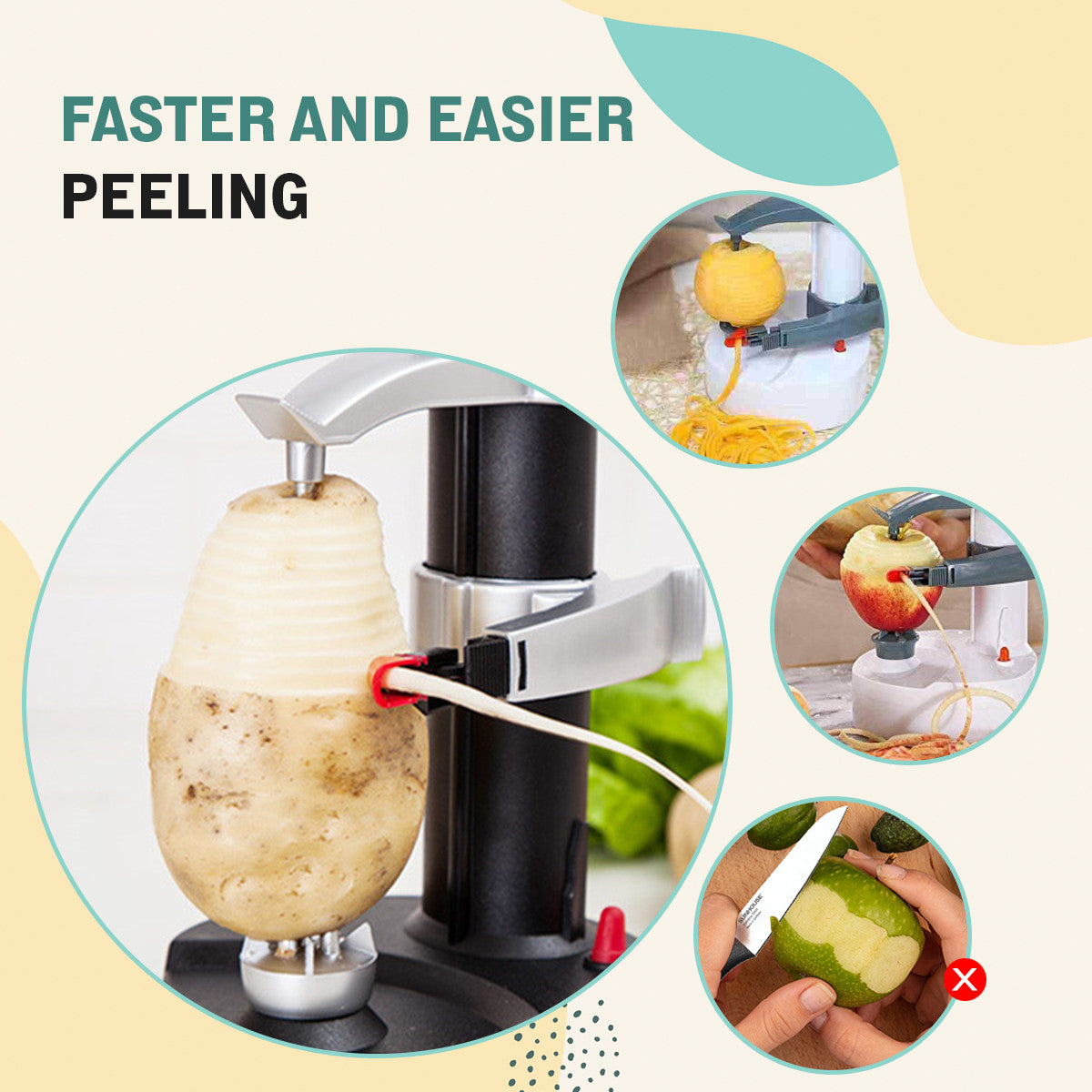 Electric Automatic Spiral Fruit & Vegetable Peeler Cutter – Hands-Free Slicer for Quick Kitchen Prep