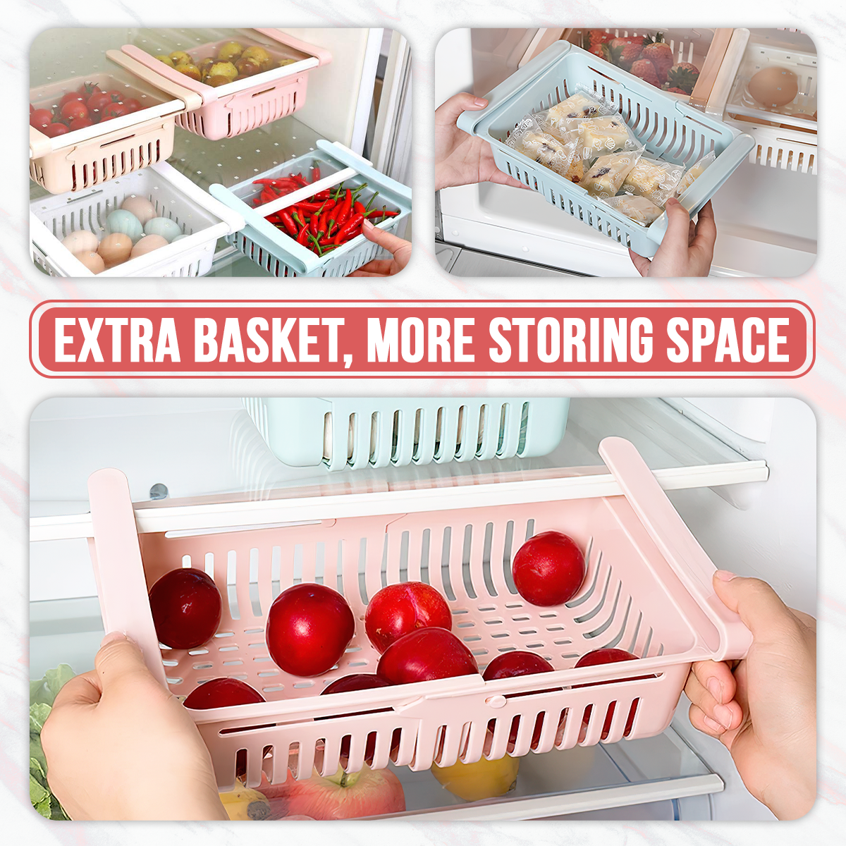 Refrigerator Adjustable Stretchable Organizer Basket – Expandable Kitchen Storage Bin