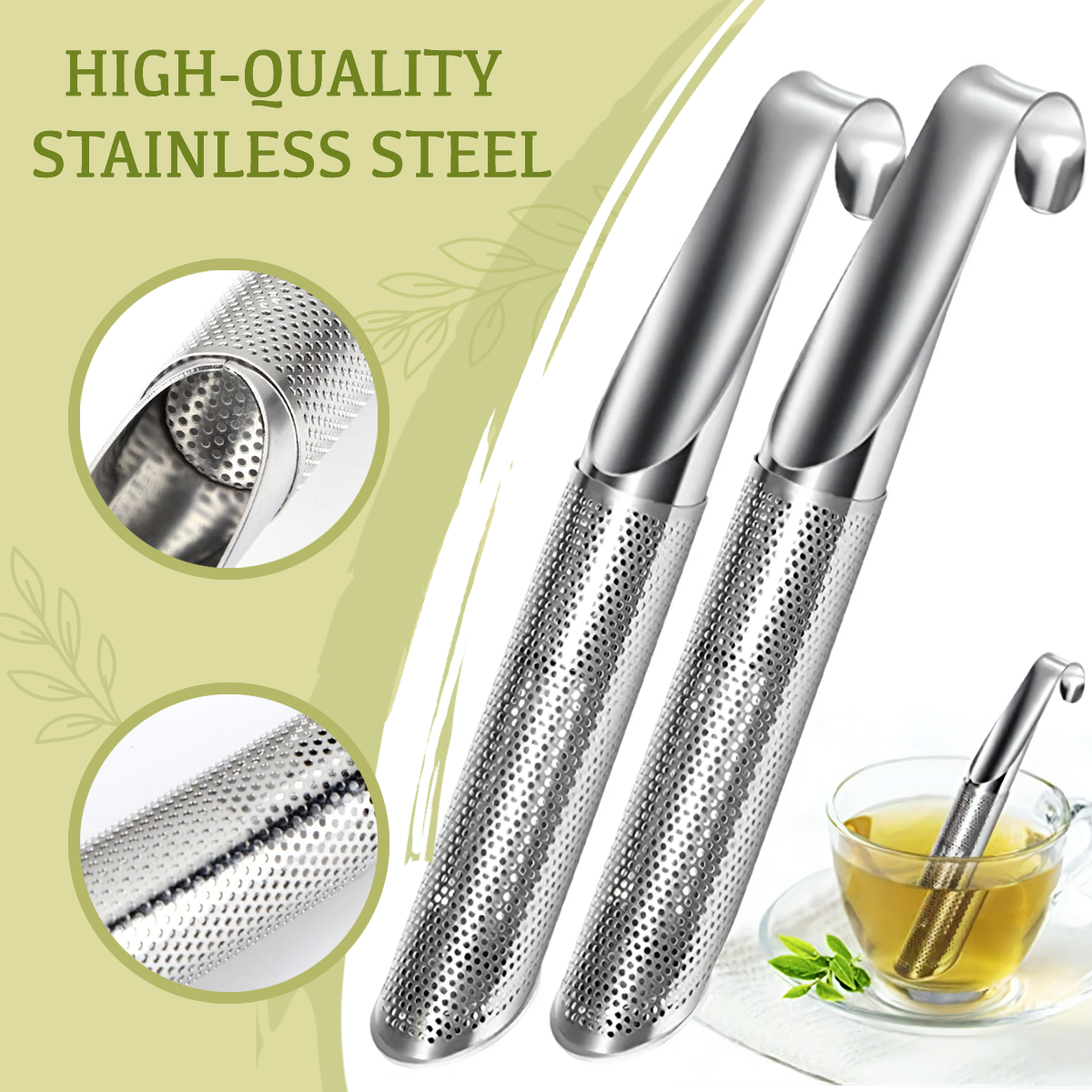 Stainless Steel Tea Infuser – Pipe Design Metal Loose Leaf Herb Strainer