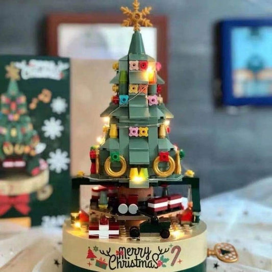 Merry Christmas Musical Tree Building Blocks | DIY 360° Rotating Music Box Toy