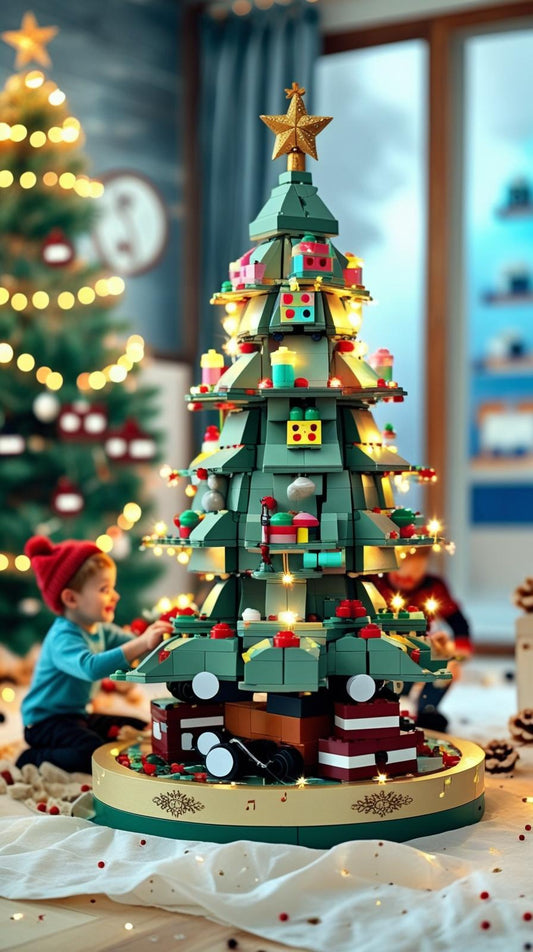 Merry Christmas Musical Tree Building Blocks | DIY 360° Rotating Music Box Toy